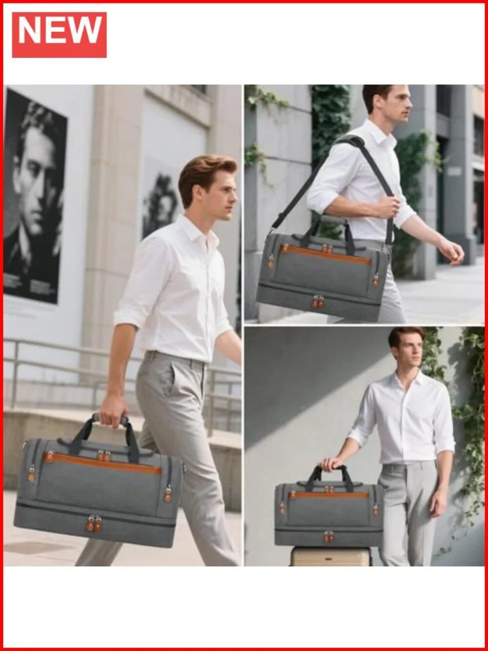 50L Expandable Canvas Travel Duffel Bag with Shoes Compartment, Carry On